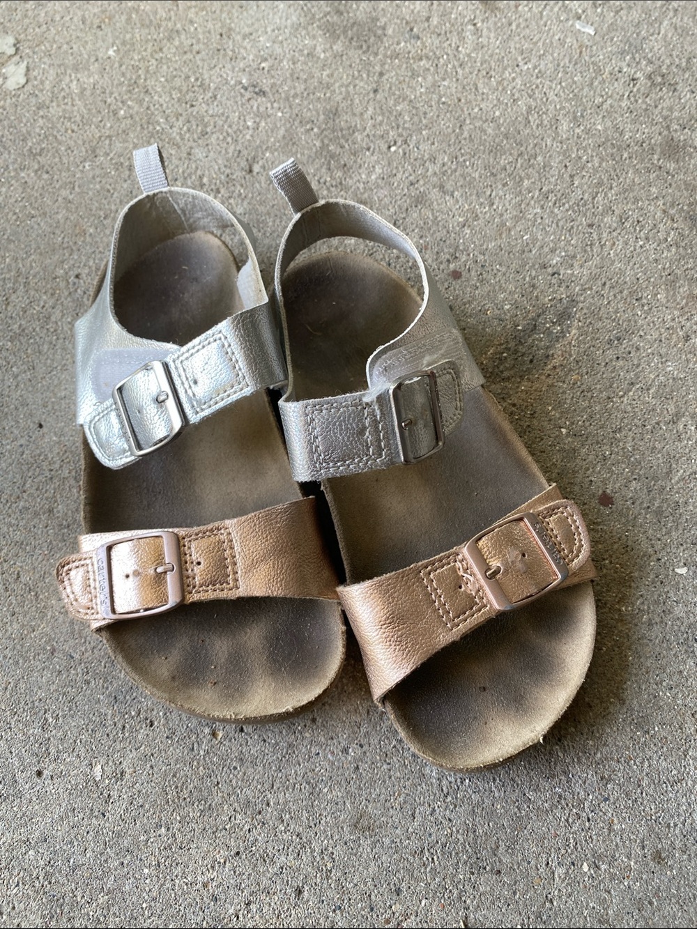 Carter's Girls Metallic Two-Tone Buckle Sandals in Rose Gold and Silver